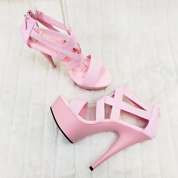 Baby Pink Elastic Strap Platform High Heel Shoes - Picture 2 of 13